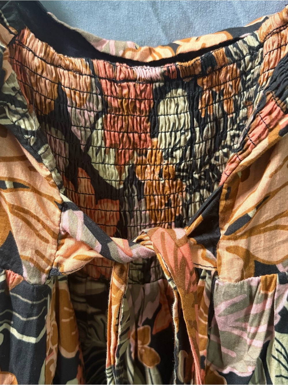 Olivaceous Black Fall Floral Puff-Sleeve Tie Waist Tiered Babydoll Mini Dress - Picture 11 of 12